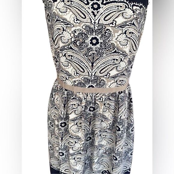 Ann Taylor Loft sleeveless lined paisley dress, navy/taupe/cream, size 4 - Picture 3 of 5